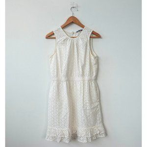 White Eyelet Dress Medium PETER SOM Cotton Mini Flare Layered Casual‎ Antique